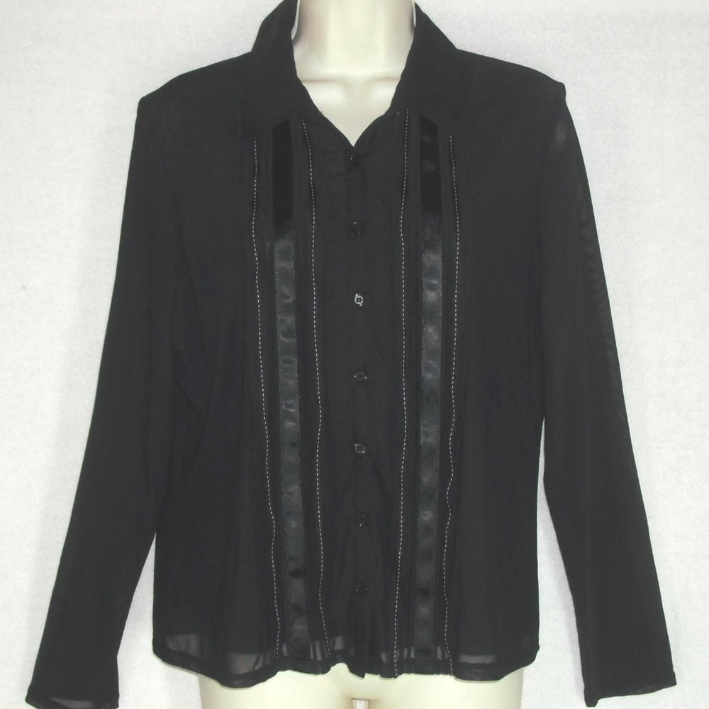 Style & Co blouse Nylon Mesh Pleated Ribbon Front